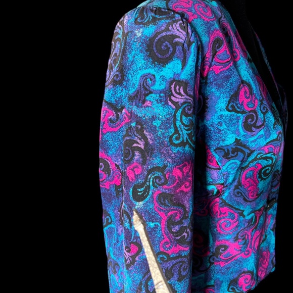 Collections By Michelle Stuart - 80's 2-Piece Vibrant Silk Suit - Size 8 - Picture 10 of 14